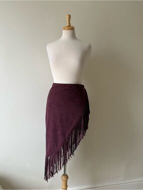 Express Burgundy Fringe Wrap Skirt Festival Boho Western Y2K